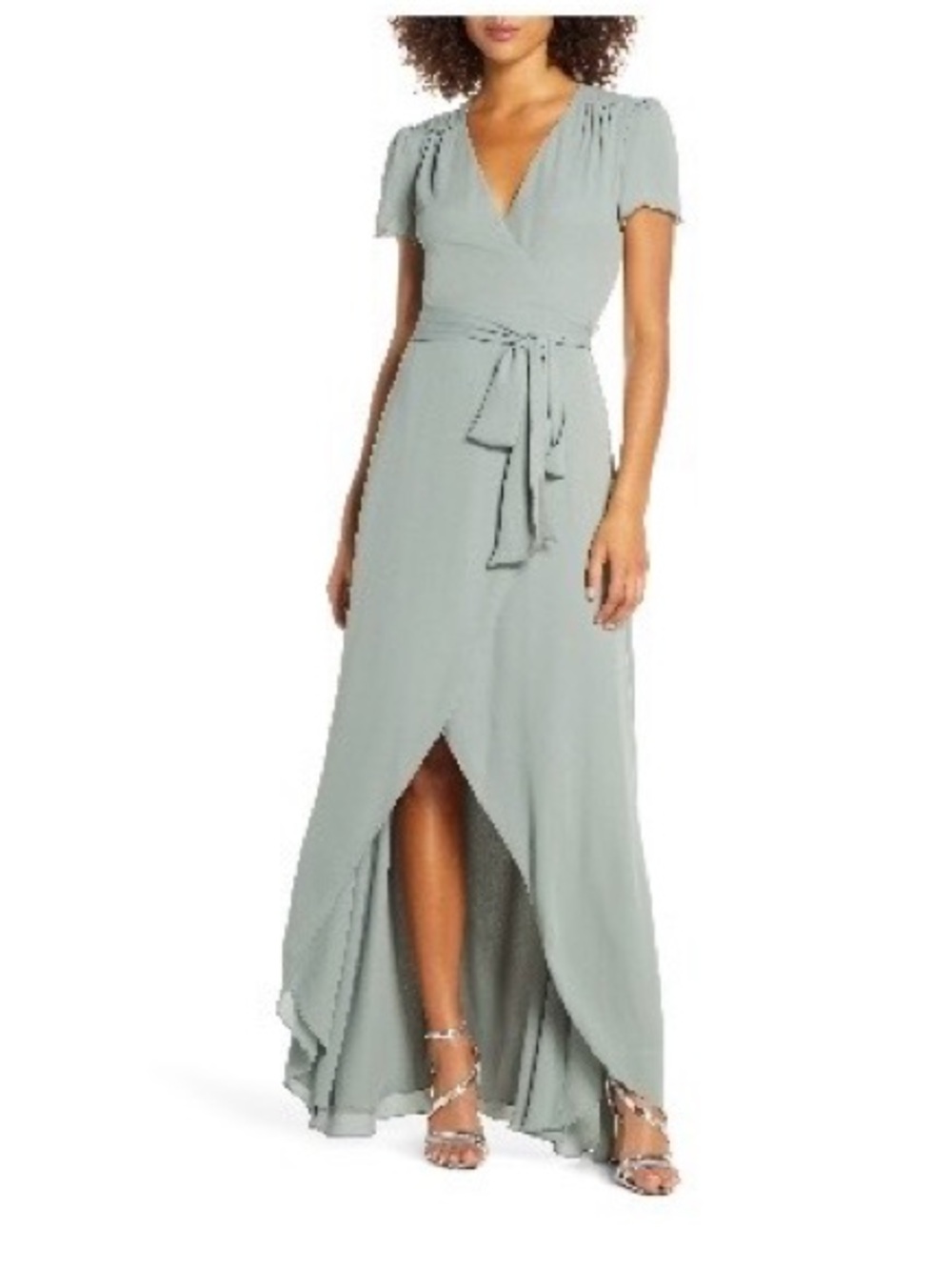 Wayf Sage Wrap High-Low Maxi Dress with Tie Waist